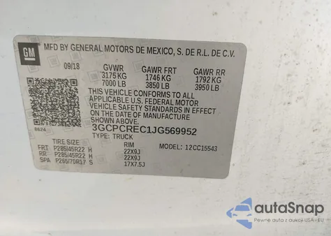 2018 Chevrolet Silverado 1500 1Lt из США, поврежденный, VIN 3GCPCREC1JG569952